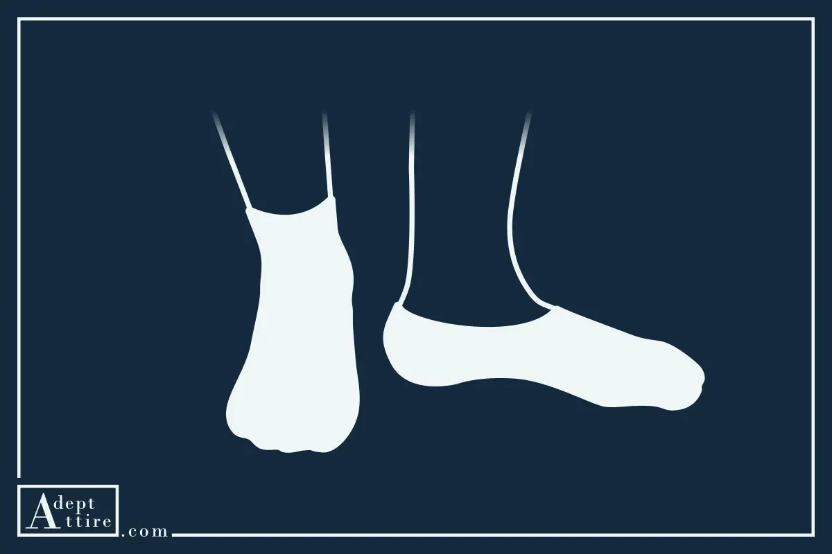 Drawing Of Person Wearing Both A Ankle Styled & No-Show Styled Sock