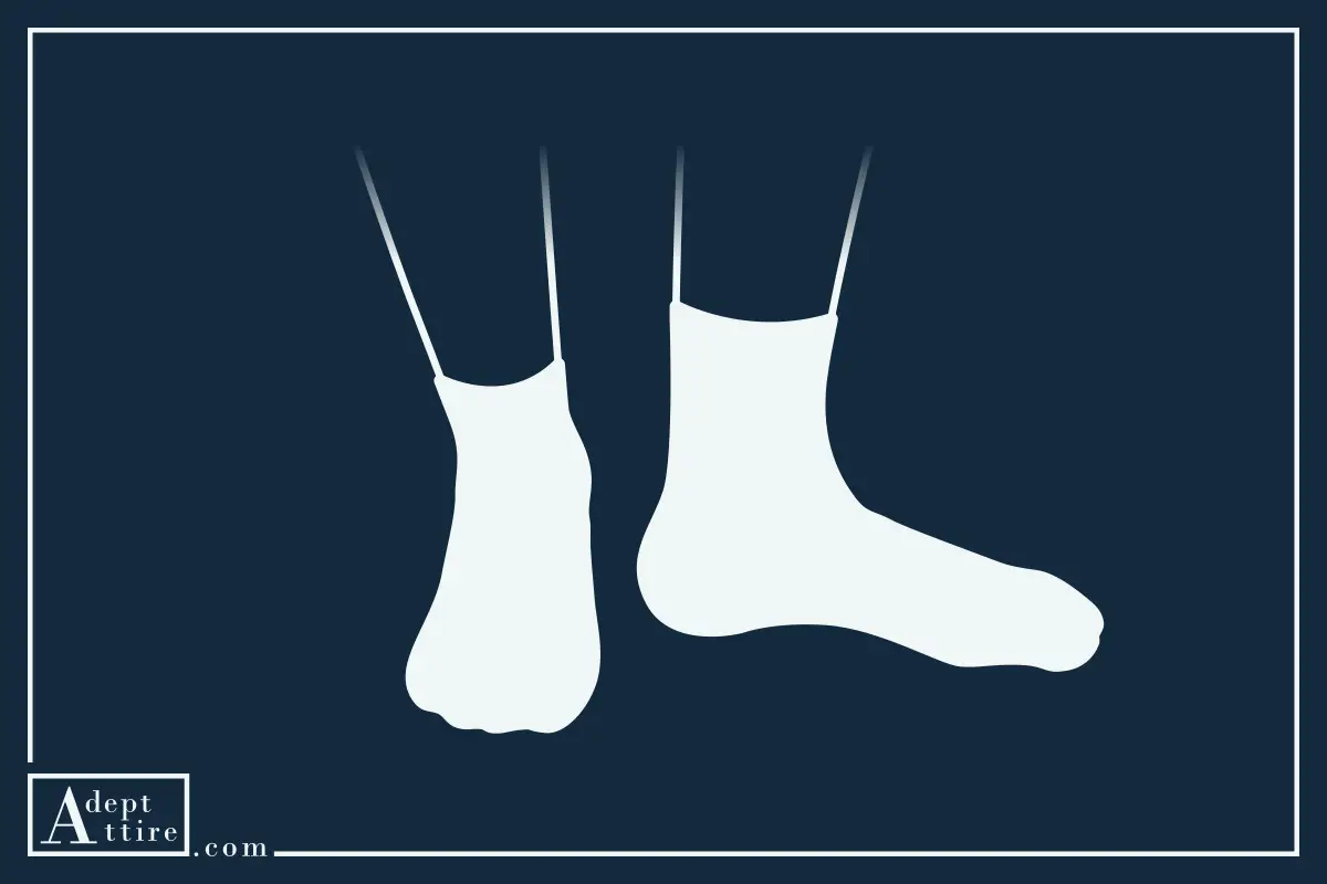 Drawing Of Person Wearing Both A Ankle Styled & Quarter Crew Styled Sock
